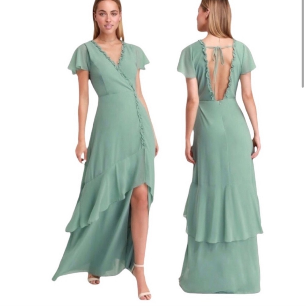 Lulu’s Pour the Champagne Large Dark Green Dress